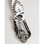 Dolce & Gabbana Black White Polyester Tape String DG Logo Keychain Keyring with metal hardware and logo details.