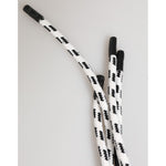 Close-up of Dolce & Gabbana Black White Polyester Tape String DG Logo Keychain Keyring with multicolor polyester detail.