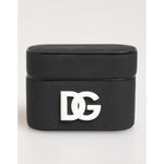 Dolce & Gabbana Black White Rubber Embossed Logo Accessory Airpods Case front view with DG logo.