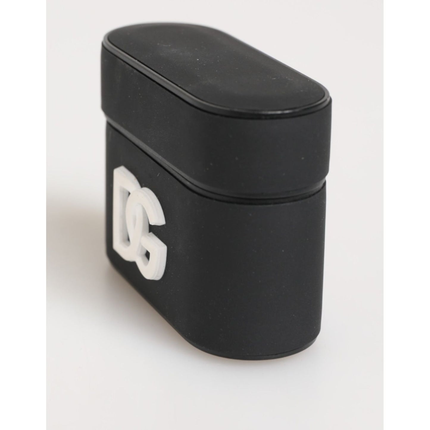 Dolce & Gabbana Black White Rubber Embossed Logo Accessory Airpods Case with DG branding, luxury protection, lightweight design.