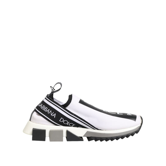 Dolce & Gabbana Black White Slip On Sorrento Sneakers Shoes with signature logo and rubber sole, luxury fashion footgear made in Italy.