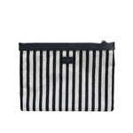 Dolce & Gabbana Black White Striped Logo Plaque Clutch Pouch Bag with zip closure and DG logo plaque, elegant and exclusive design.