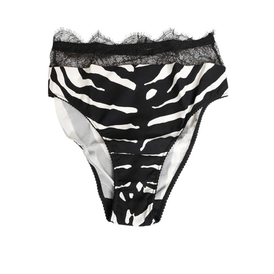 Dolce & Gabbana Black White Zebra Print Lace Trim High Underwear with delicate lace trim, crafted in Italy.