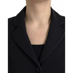 Dolce & Gabbana Black Wool Single Breasted Cropped Jacket with notch lapels, a close-up view of high craftsmanship.