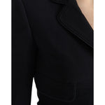 Close-up of Dolce & Gabbana Black Wool Single Breasted Cropped Jacket with notch lapels and front flap pockets.