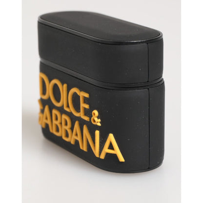 Dolce & Gabbana Black Yellow Rubber Logo Embossed Accessory Airpods Case