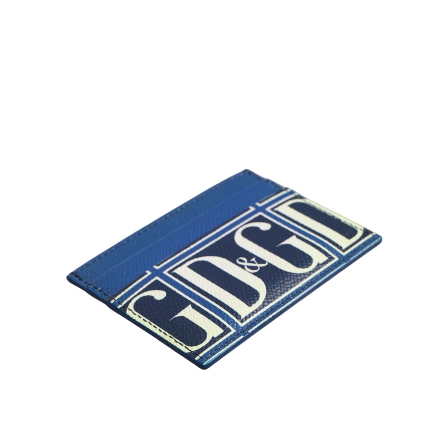 Dolce & Gabbana Blue Calf Leather DG Logo Monogram Card Holder Wallet with multiple card slots and premium design.