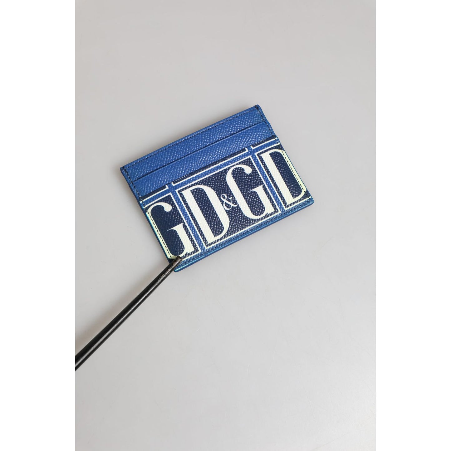 Dolce & Gabbana Blue Calf Leather DG Logo Monogram Card Holder Wallet with black monogram print, multiple card slots, made in Italy