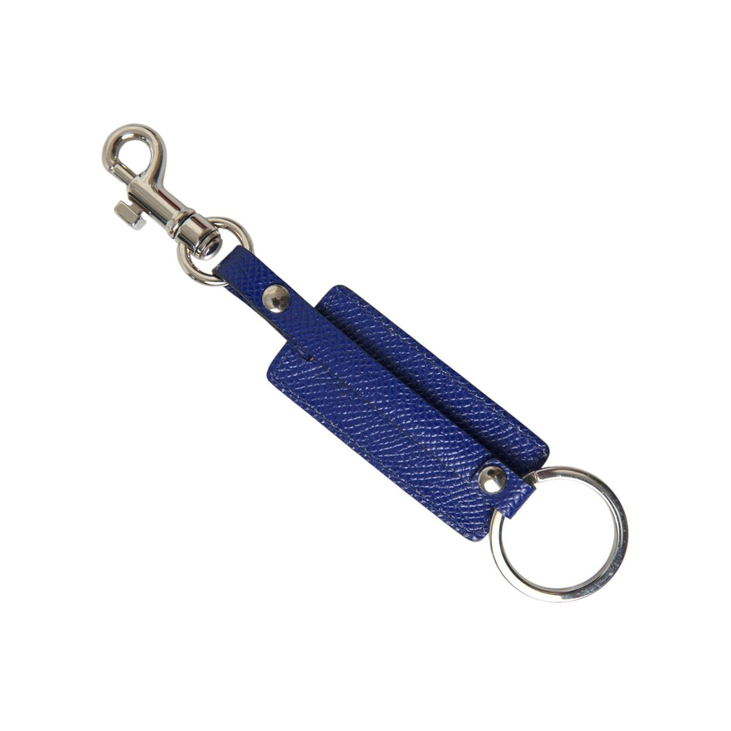 Dolce & Gabbana Blue Calf Leather DG Logo Silver Brass Keyring Keychain with logo engraved hardware.