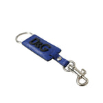 Dolce & Gabbana Blue Calf Leather DG Logo Silver Brass Keyring Keychain with black logo and metal hardware.