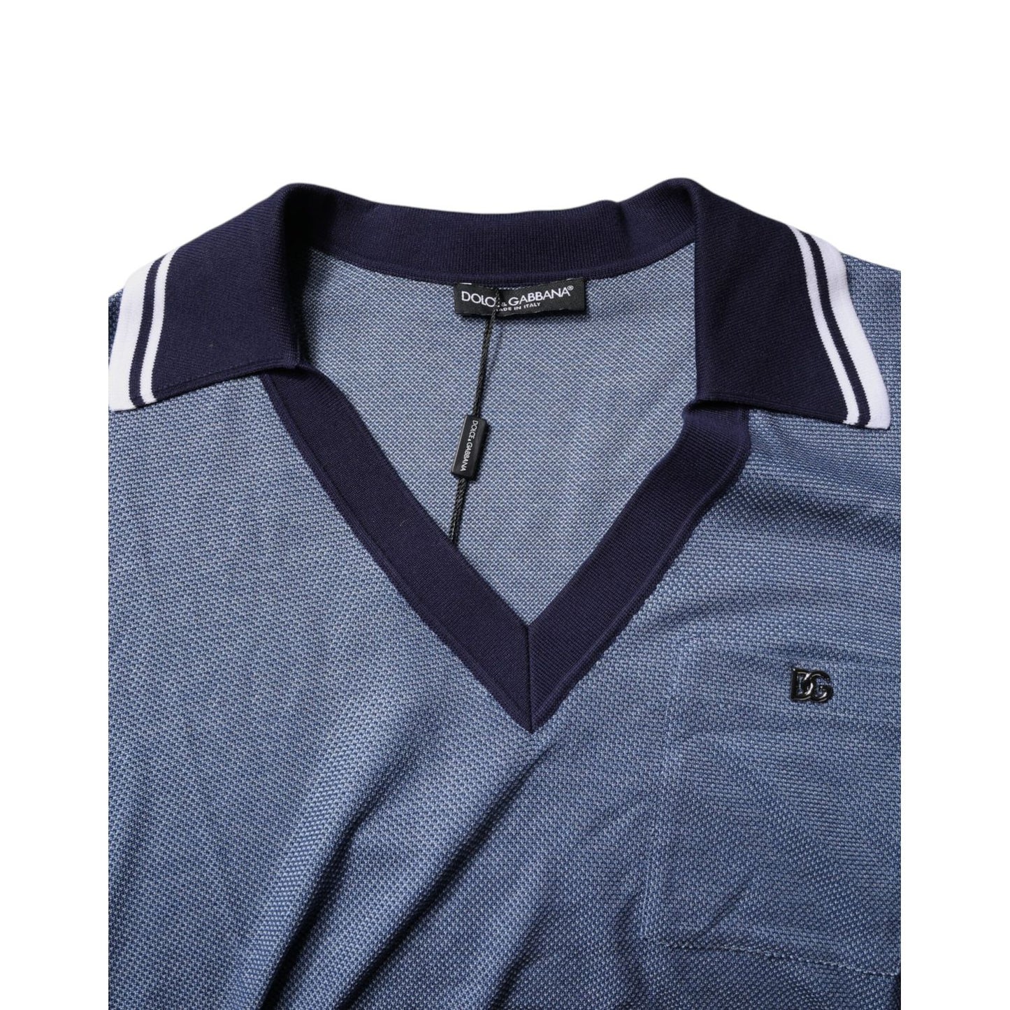 Dolce & Gabbana Blue Collared V-neck Silk Blend Polo T-shirt