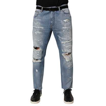 Dolce & Gabbana Blue Distressed Ripped Denim Trouser Jeans