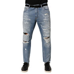 Dolce & Gabbana Blue Distressed Ripped Denim Trouser Jeans with heavy distressing and ripped details.