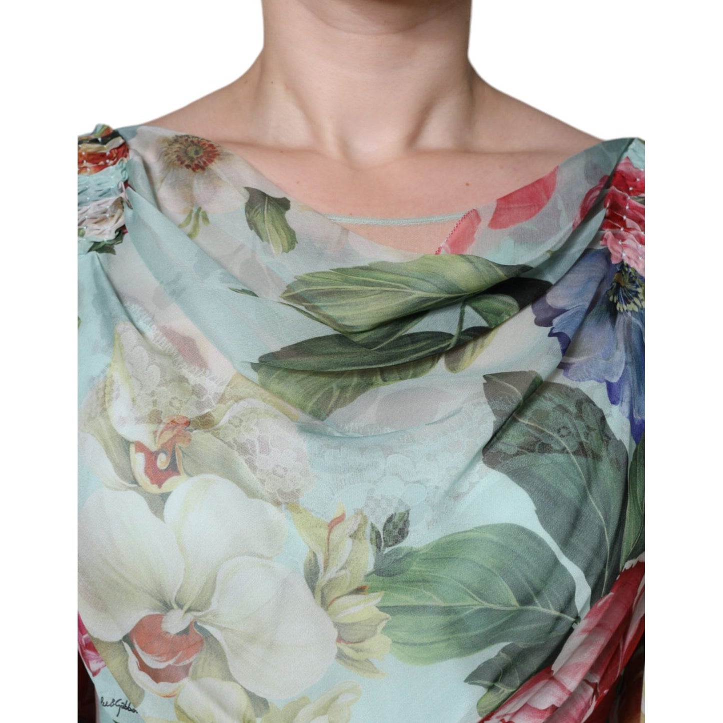 Dolce & Gabbana Blue Floral Print Tiered Long Maxi Dress