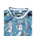 Dolce & Gabbana Blue Jazz Printed Cotton Button Front Shirt with musical instrument pattern on collar detail