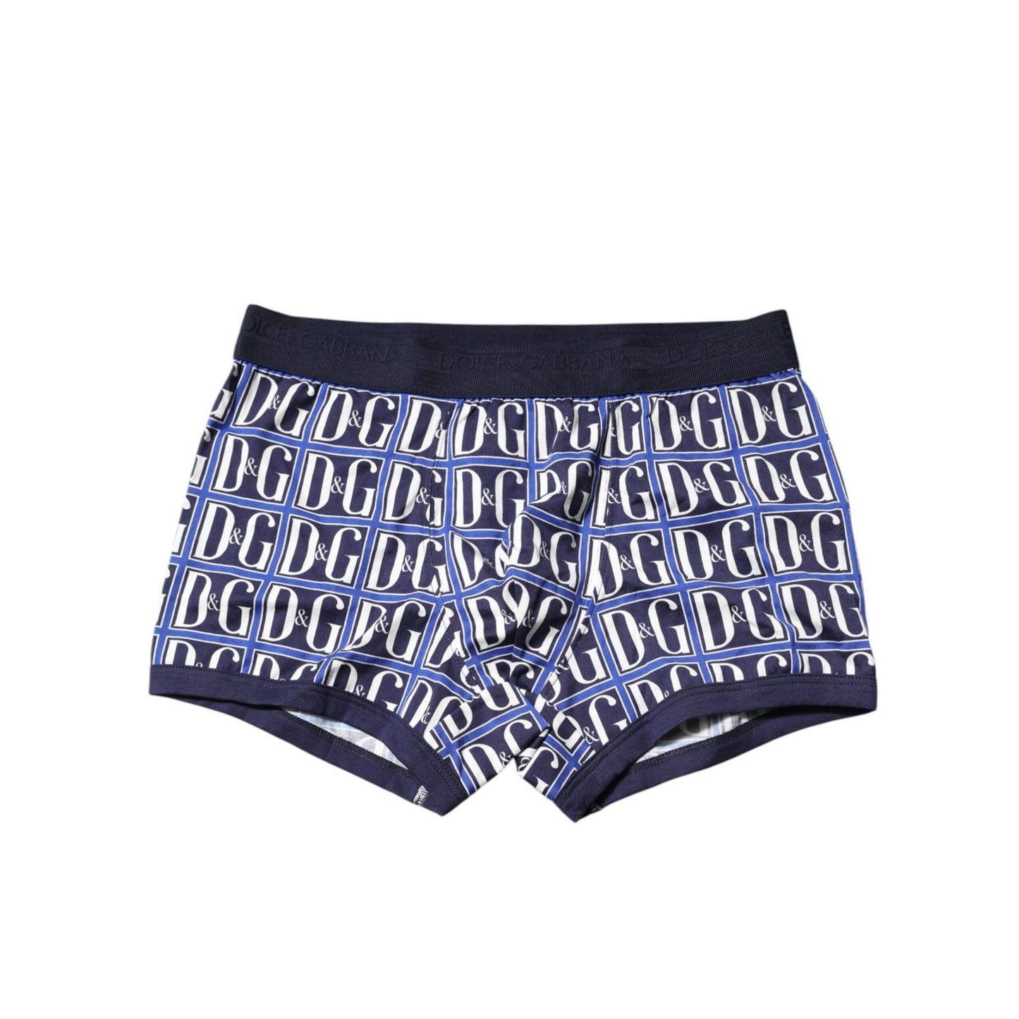 Dolce & Gabbana Blue Logo Print Regular Boxer Brief Underwear with elastic waistband and stylish logo pattern.