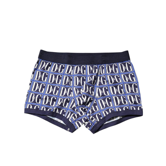 Dolce & Gabbana Blue Logo Print Regular Boxer Brief Underwear with elastic waistband and stylish logo pattern.