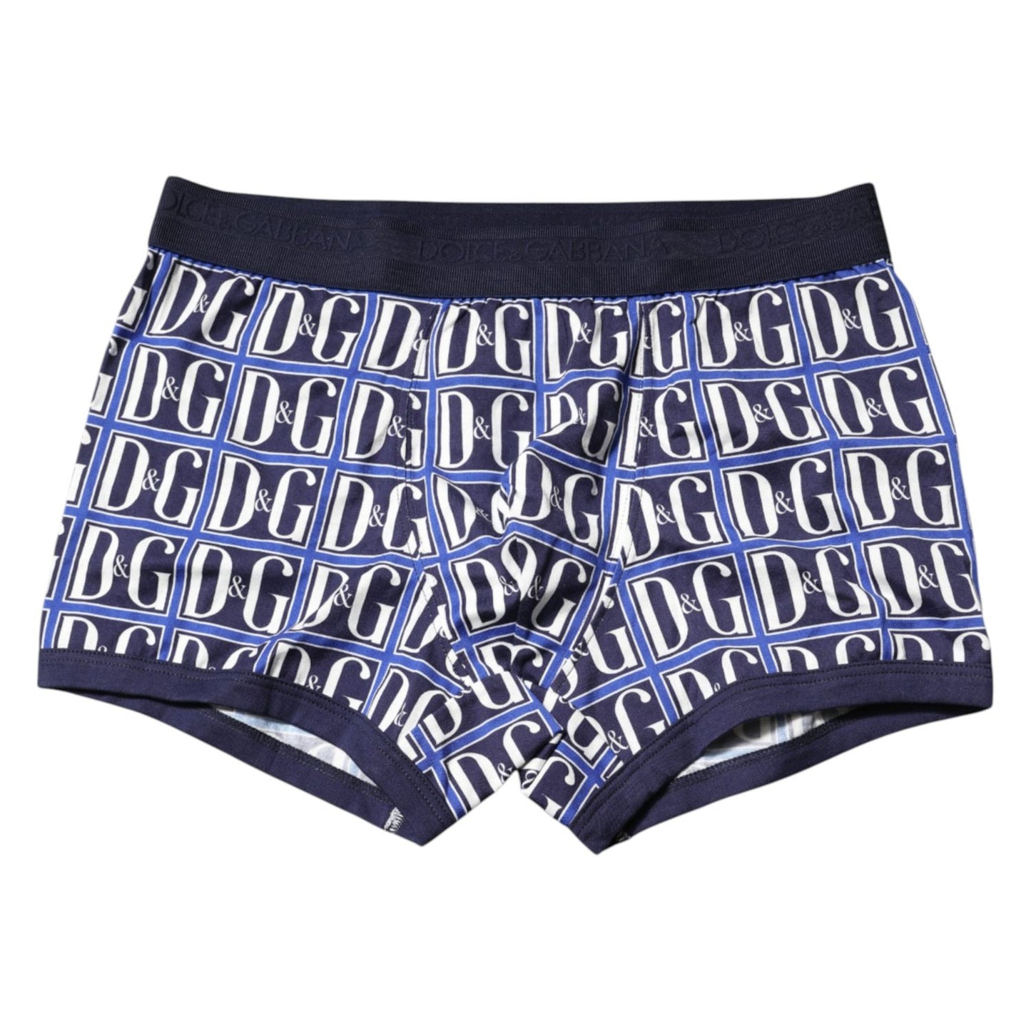 Dolce & Gabbana Blue Logo Print Regular Boxer Brief Underwear with elastic waistband and logo branding.