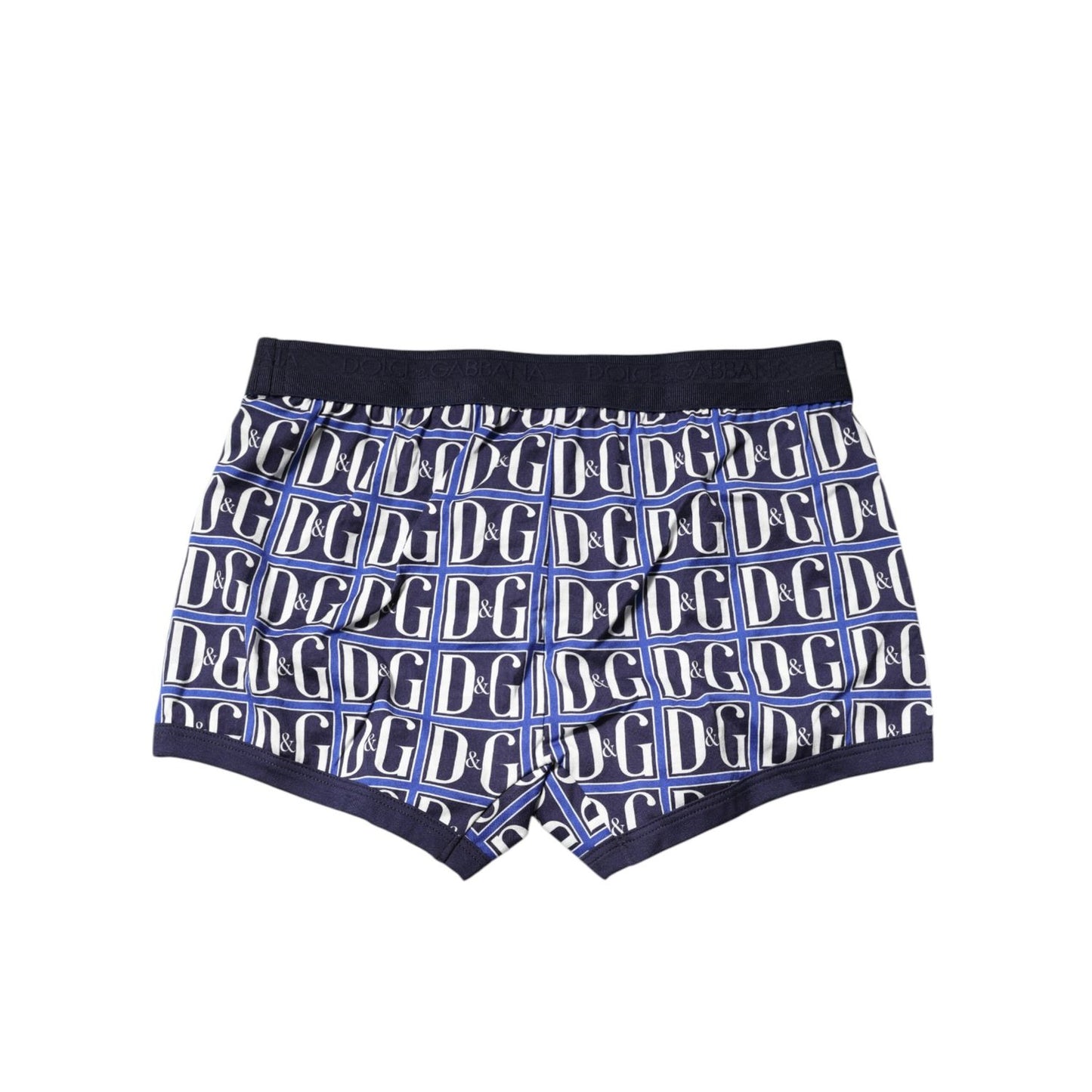 Dolce & Gabbana Blue Logo Print Regular Boxer Brief Underwear with elastic waistband and logo branding, crafted from quality cotton fabric.