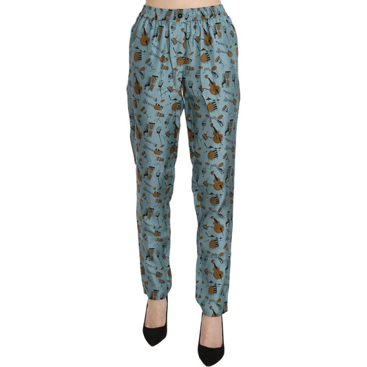 Dolce & Gabbana Blue Musical Instruments Print Tapered Pants 1728,67345645728,Blue,Casual Pants - Pants - Clothing,Clothing,Dolce & Gabbana,IT36|XXS,IT40|S,IT42|M,IT44|L,Jeans & Pants - Women - Clothing,Material: 100% Silk,New with tags,Pants - Clothing,W