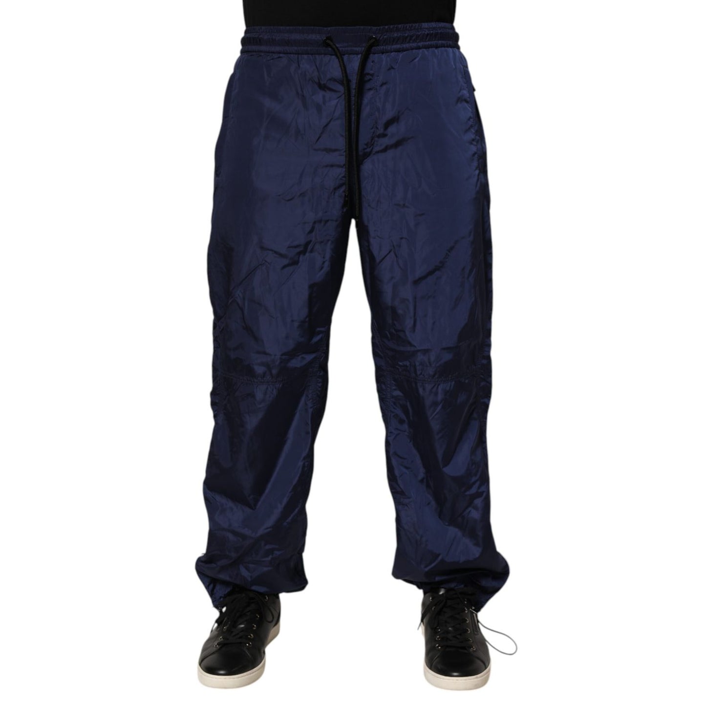 Dolce & Gabbana Blue Nylon Straight Jogger Sweatpants Pants showcasing sleek design and comfort, ideal for stylish streetwear.