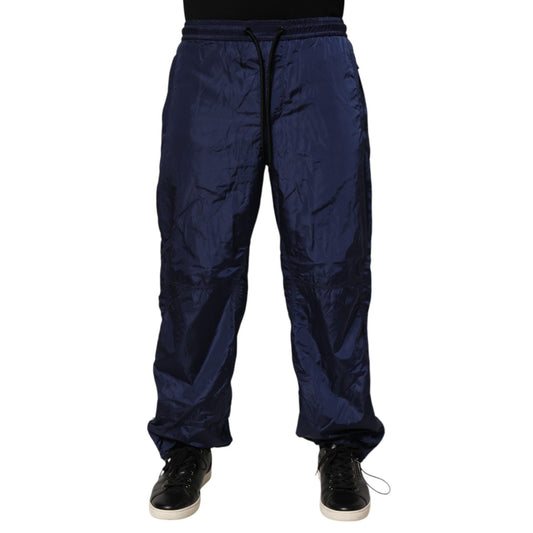 Dolce & Gabbana Blue Nylon Straight Jogger Sweatpants Pants showcasing sleek design and comfort, ideal for stylish streetwear.