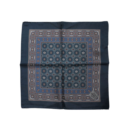 Dolce & Gabbana Blue Printed Silk Square Men Foulard Scarf Dolce & Gabbana