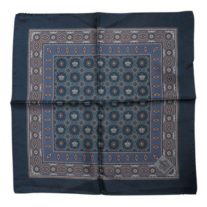 Dolce & Gabbana Blue Printed Silk Square Men Foulard Scarf Dolce & Gabbana