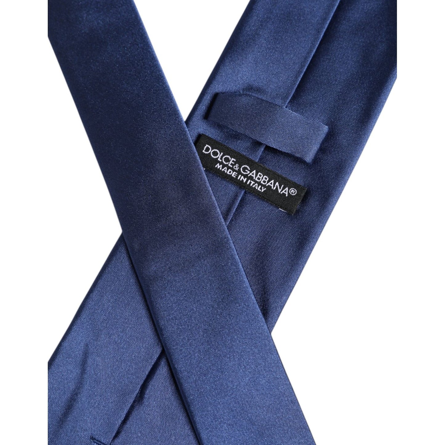 Dolce & Gabbana Blue Solid Silk Adjustable Necktie Tie with logo label, 100% silk, made in Italy, 6cm width, elegant men's accessory.