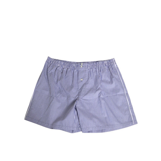 Dolce & Gabbana Blue White Cotton Striped Button Fly Shorts Swimwear with elastic waistband.