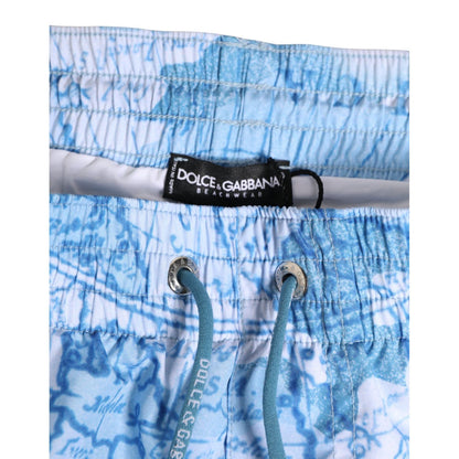 Dolce & Gabbana Blue World Map Polyester Elastic Waistband Swimwear