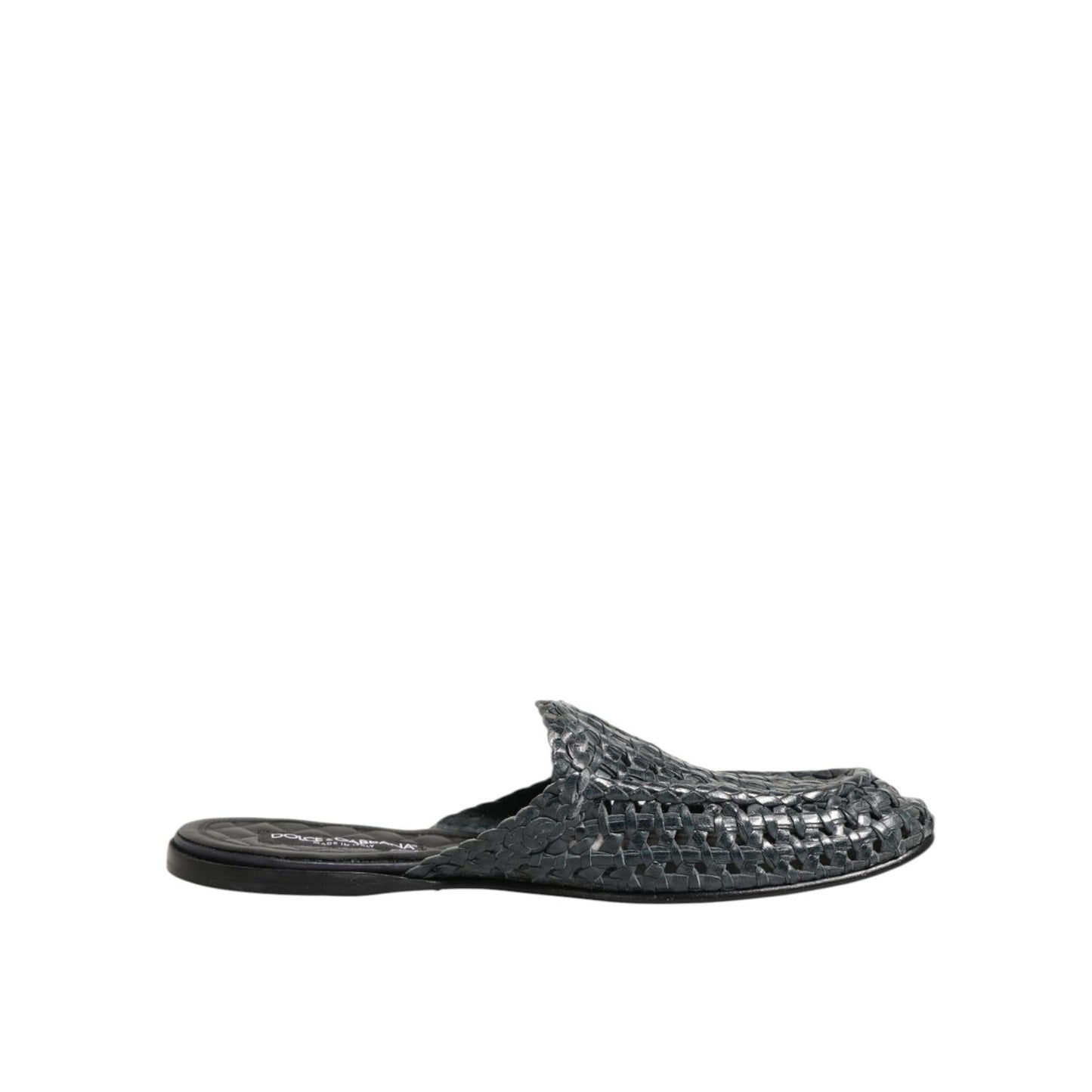 Dolce & Gabbana Blue Woven Slides MULES Men Sandals Shoes, luxurious slip-on footwear with woven design and leather sole.