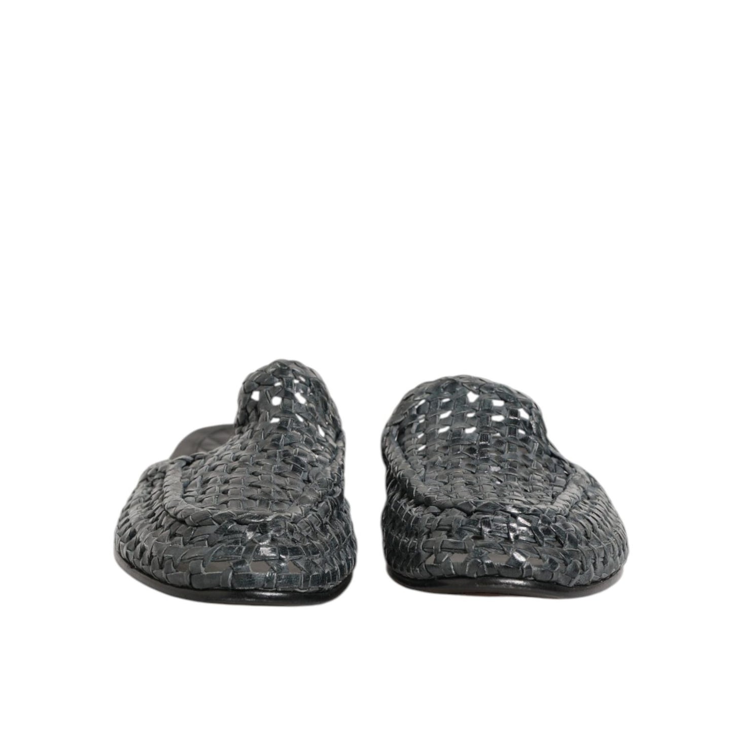 Dolce & Gabbana Blue Woven Slides MULES Men Sandals Shoes with a woven design and open-toe style, perfect for stylish summer wear.