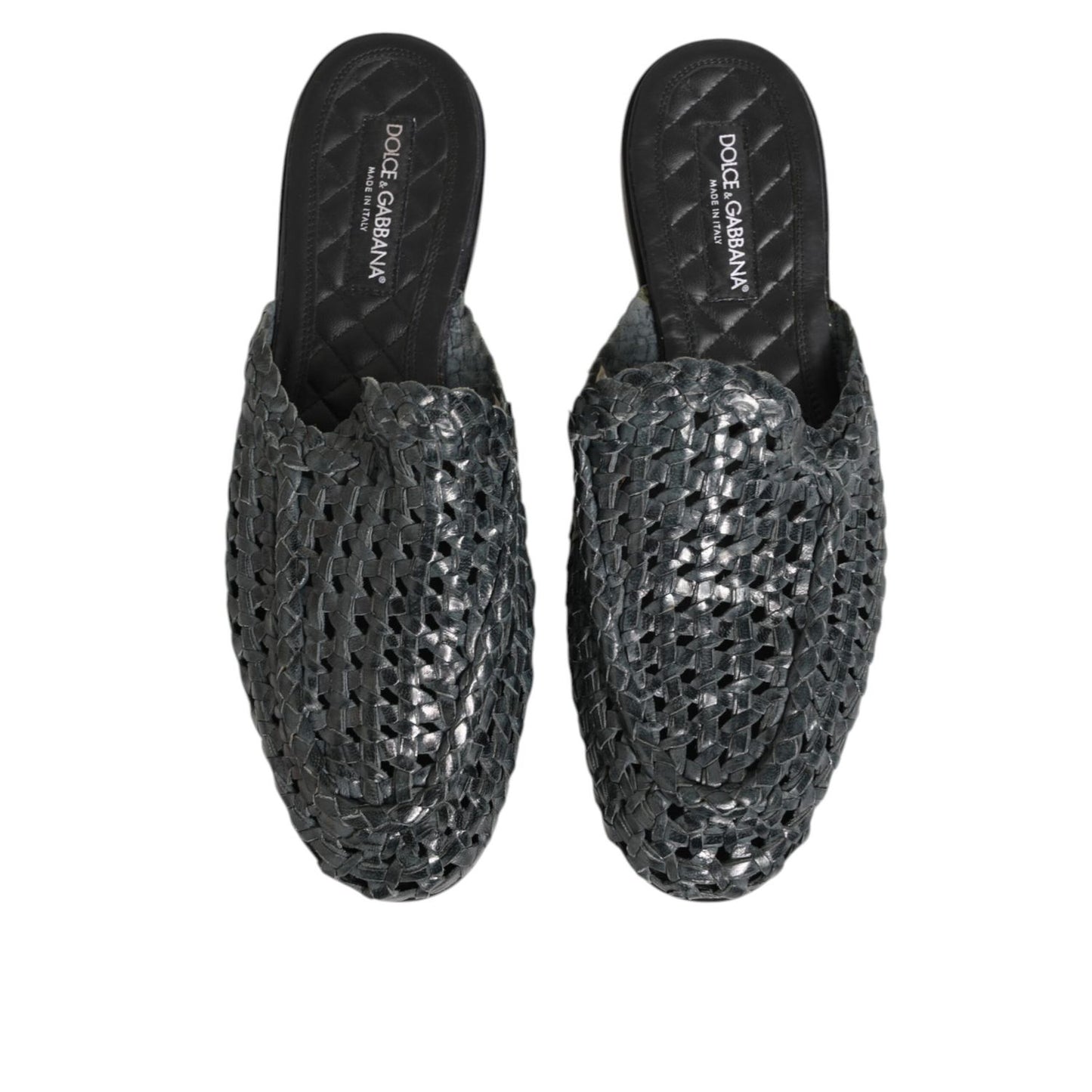 Dolce & Gabbana Blue Woven Slides MULES Men Sandals Shoes with open-toe design and leather sole, featuring slip-on style and logo details.