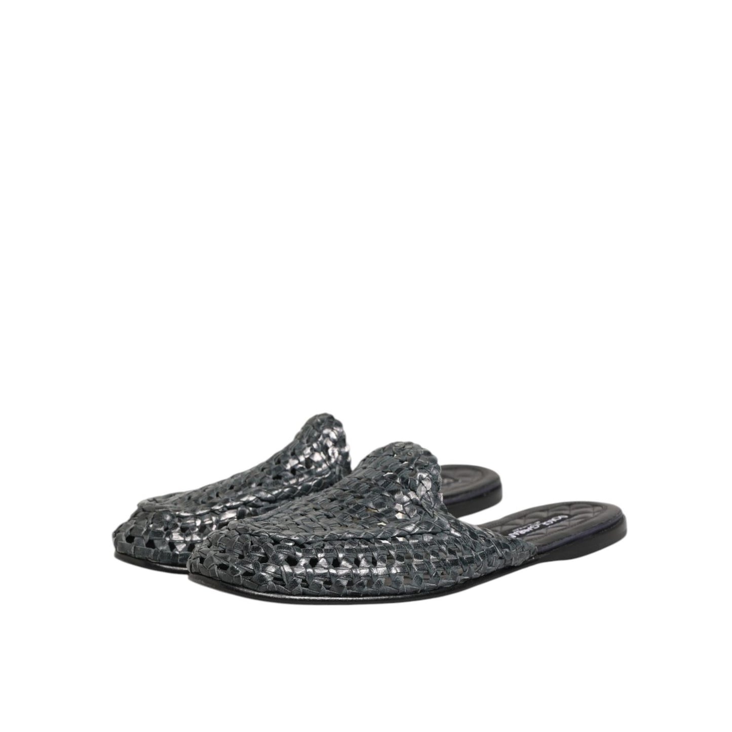 Dolce & Gabbana Blue Woven Slides Mules Men Sandals Shoes with open-toe silhouette and woven design for stylish comfort.