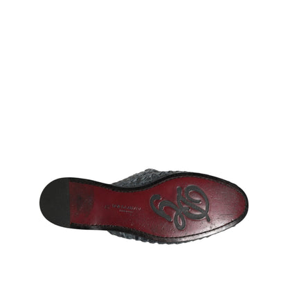 Sole of Dolce & Gabbana Blue Woven Slides MULES Men Sandals Shoes featuring logo detail