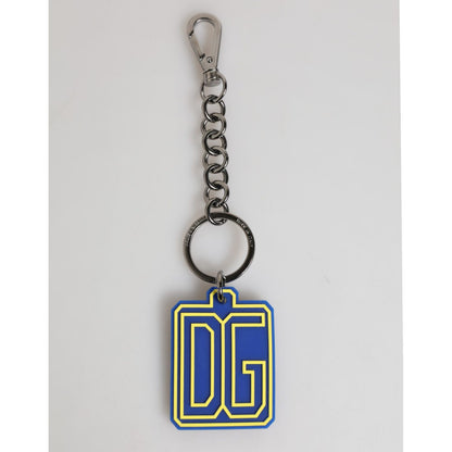 Dolce & Gabbana Blue Yellow DG Rubber Logo Silver Men Keychain Keyring