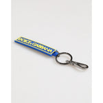 Dolce & Gabbana Blue Yellow DG Rubber Logo Silver Men's Holder Keyring featuring logo and silver ring attachment.
