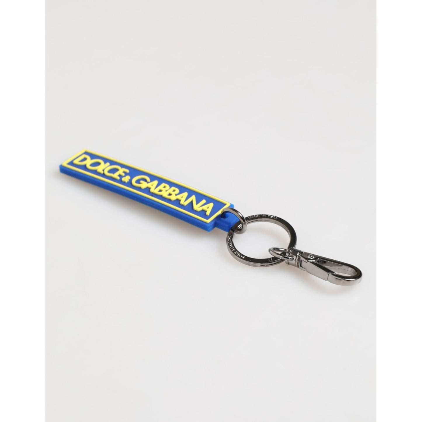 Dolce & Gabbana Blue Yellow DG Rubber Logo Silver Men's Keychain Keyring with metal hook