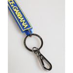 Dolce & Gabbana Blue Yellow DG Rubber Logo Silver Men's Keychain Keyring with silver brass ring and logo details, minor hook scratches.
