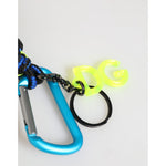 Dolce & Gabbana Blue Yellow Leather Tape String DG Logo Keychain Keyring featuring multicolor polyester tape and metal hardware.