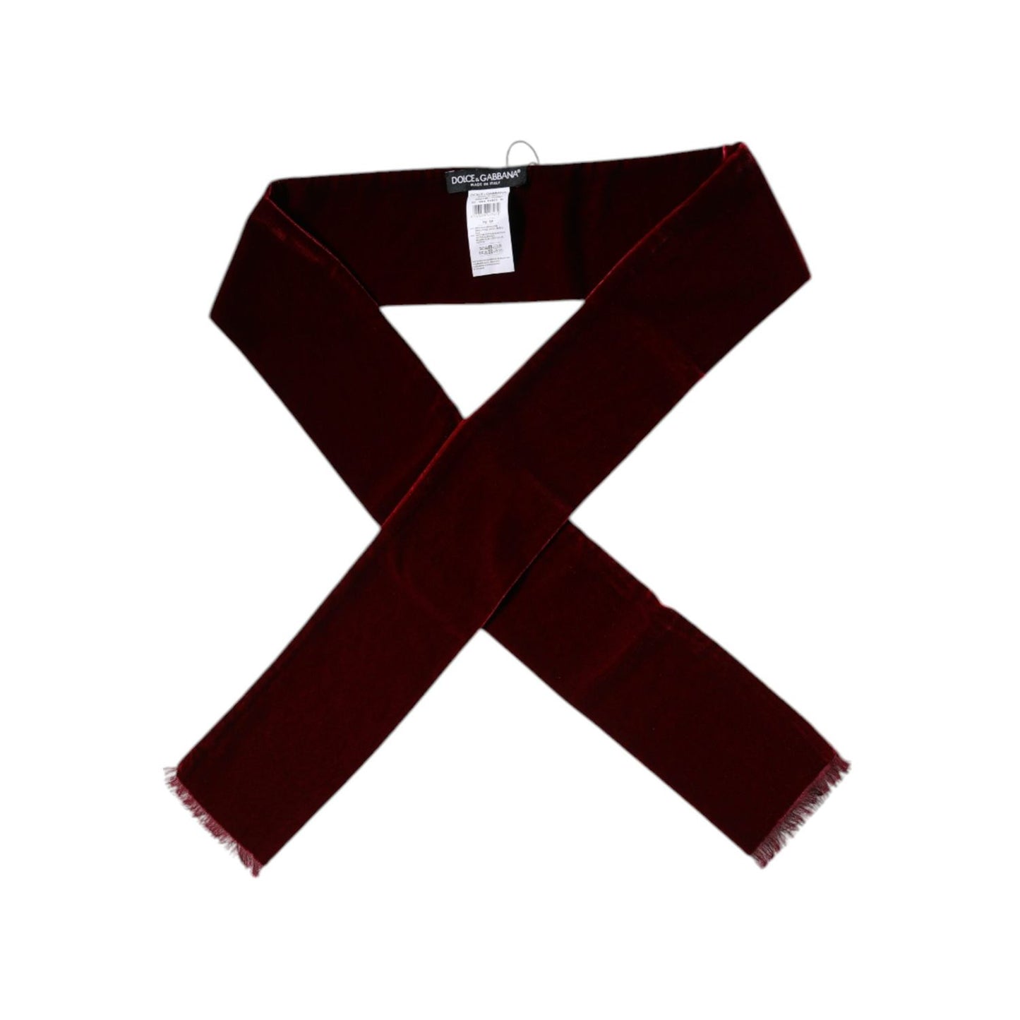 Dolce & Gabbana Bordeaux Cotton Silk Fringe Shawl Wrap Scarf in burgundy with logo tag, 158cm x 10cm, made in Italy.