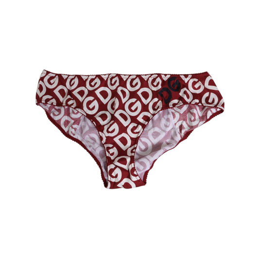 Dolce & Gabbana Bordeaux DG Logo Slip Bottom Brief Underwear in burgundy with all-over logo print and elastic waistband.