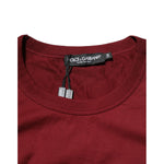 Dolce & Gabbana Bordeaux Red Cotton Crest Logo Patch T-Shirt with crew neck detail and brand tag