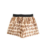 Dolce & Gabbana Brown Ancient Coin Print Silk Shorts Swimwear with elastic waistband. Luxurious silk and stylish design.