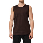 Dolce & Gabbana Brown Cotton Sleeveless Underwear Men Tank Top modeled, highlighting premium quality and comfort.