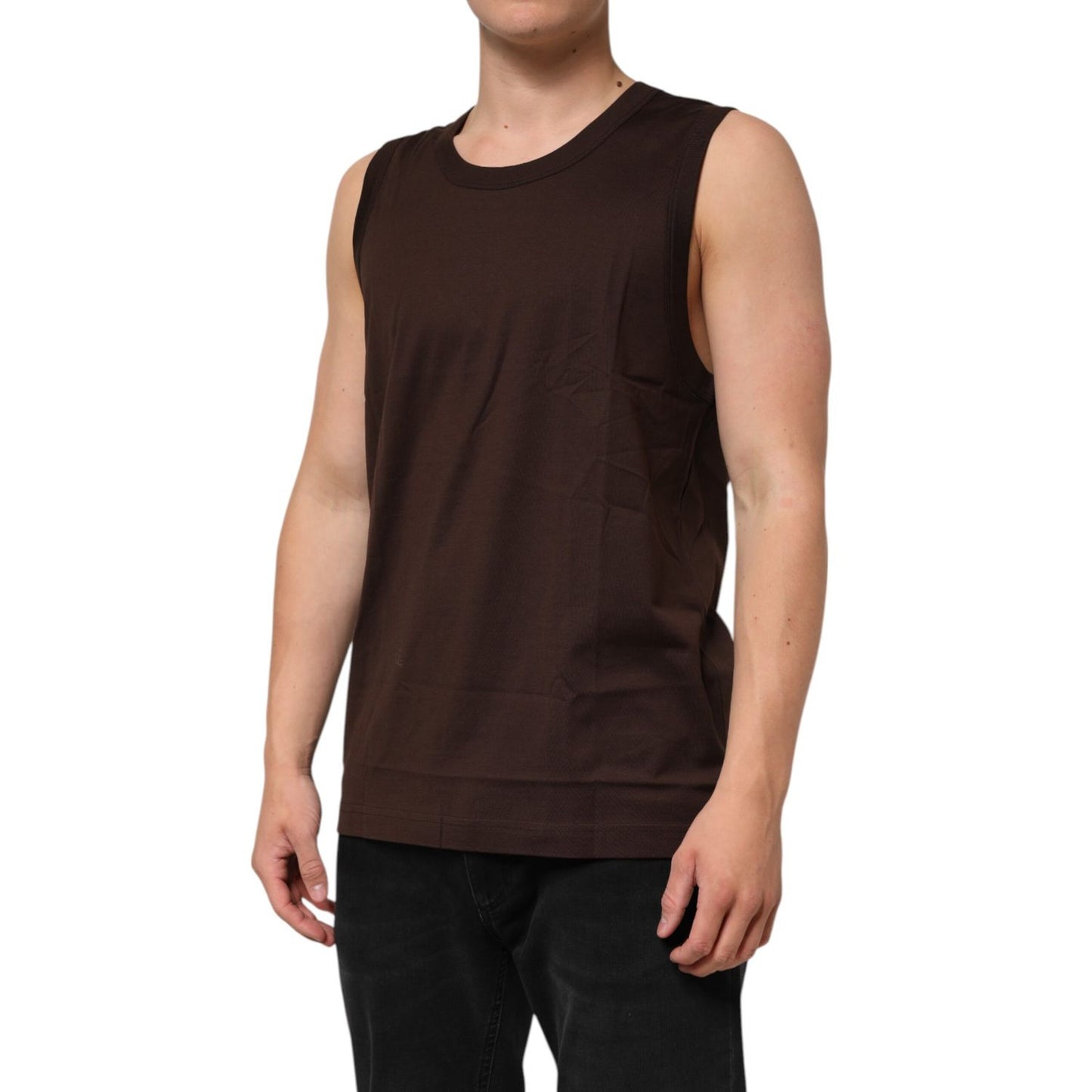 Dolce & Gabbana Brown Cotton Sleeveless Underwear Men Tank Top in premium fabric, comfortable fit, ideal for layering, made in Italy.