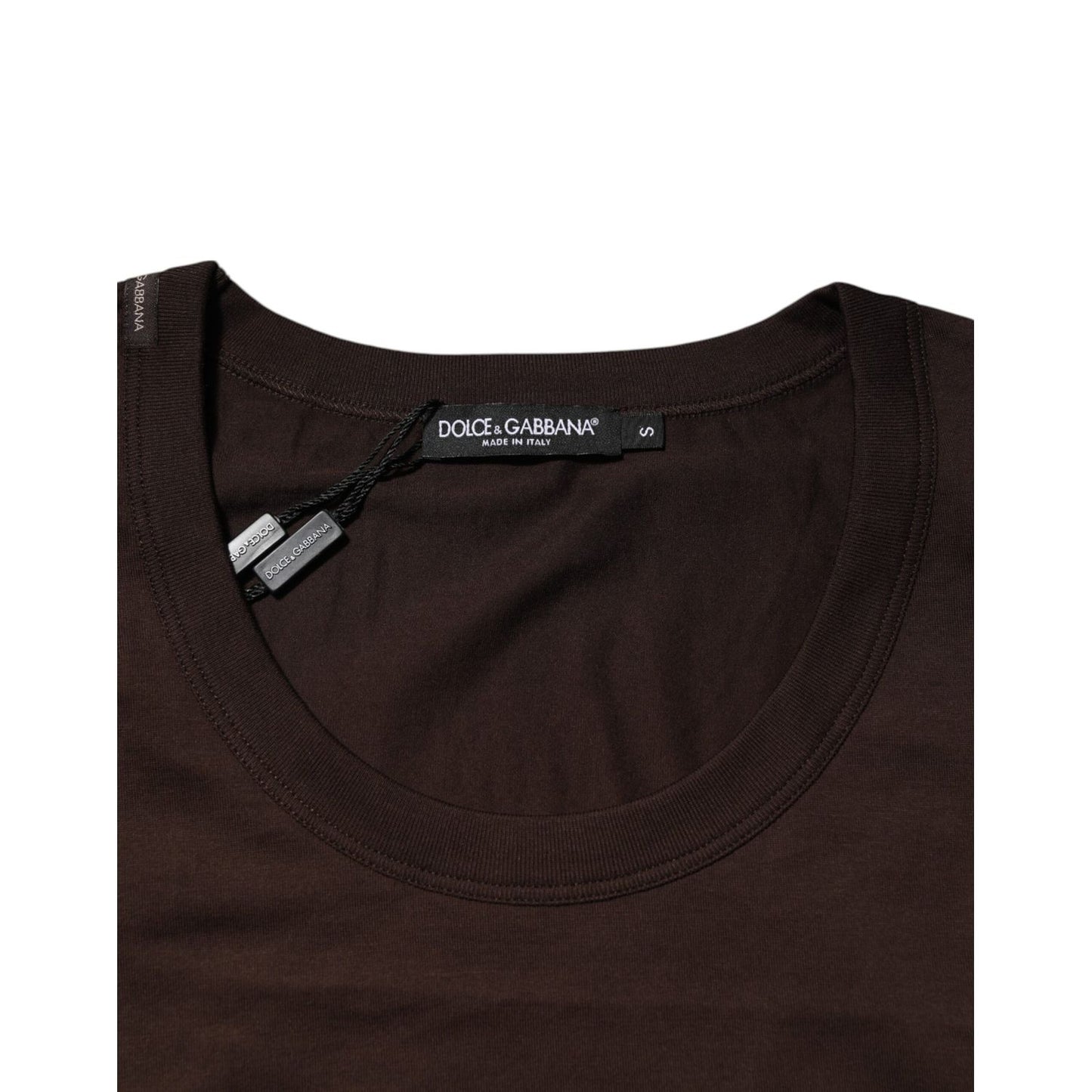 Dolce & Gabbana Brown Cotton Sleeveless Underwear Men Tank Top close-up showcasing neckline and tag details