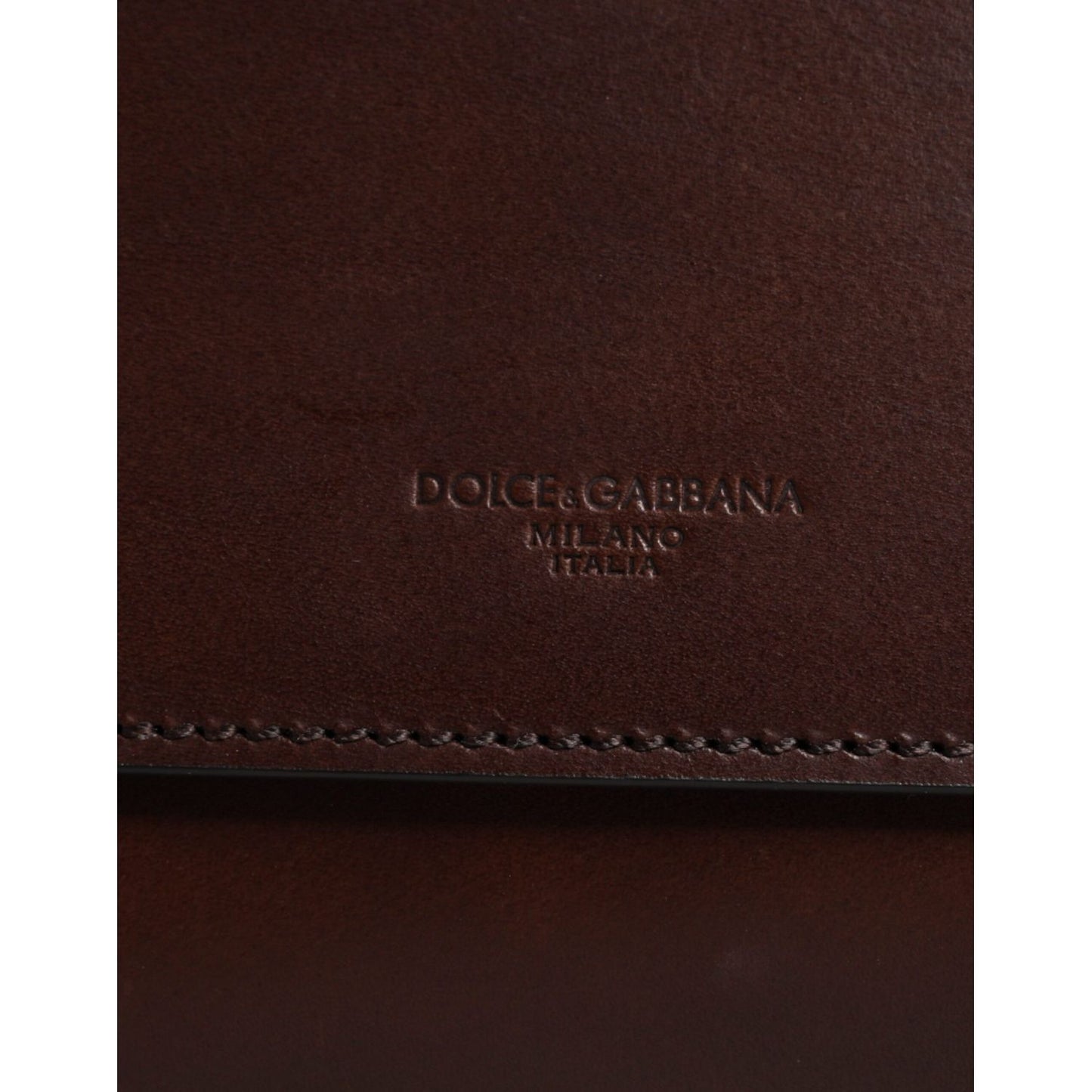 Dolce & Gabbana Brown Leather Logo Embossed Crossbody Bag showing embossed logo detail