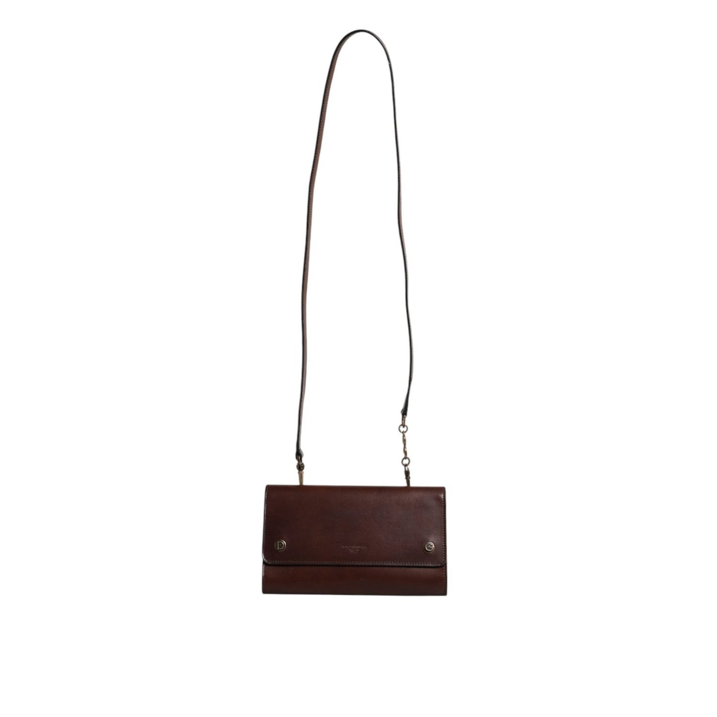 Dolce & Gabbana Brown Leather Logo Embossed Crossbody Bag with gold detailing and shoulder strap, brand new with tags.